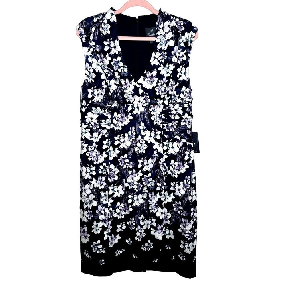 NWT Adrianna Papell High Neck Sheath Dress Size 14 Nordstrom Floral Pattern Line - Picture 3 of 16